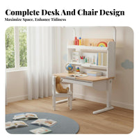 Adjustable Kids Desk and Chair Set Solid Wood Construction Kids Desk and Chair Set Glare-Reducing Light Height Adjustable Learning Station