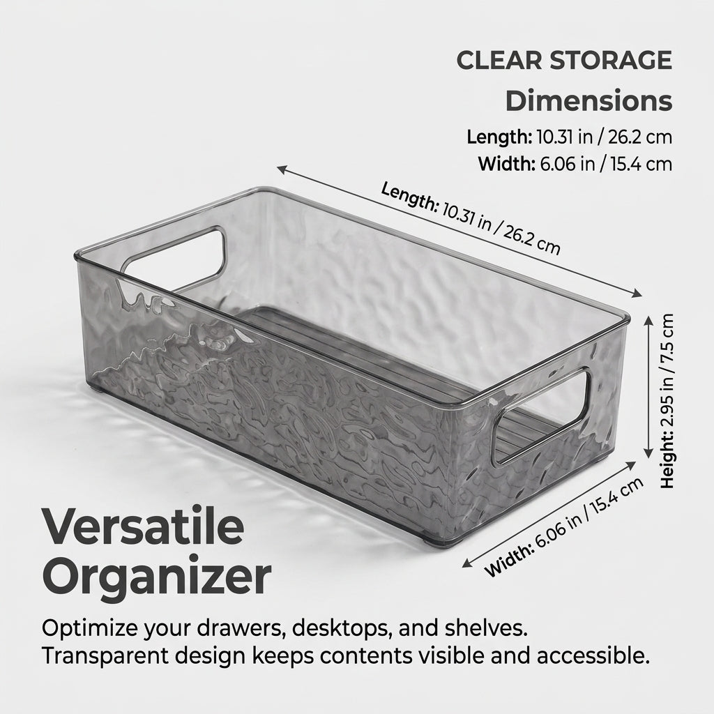 Desktop Storage Box for Home Office, Acrylic Organizer for Cosmetics, Narrow Rectangular Clear Container, Medium Drawer
