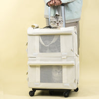 Double-Decker Pet Carrier Trolley Bag for Two Cats, Large Space