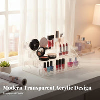 Makeup Display Case Transparent Design Tiered Compartment Tray Multi-Functional