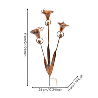 Garden Stake with Bells Rusted Metal Flower Stake Bronze-Copper for Gardeners