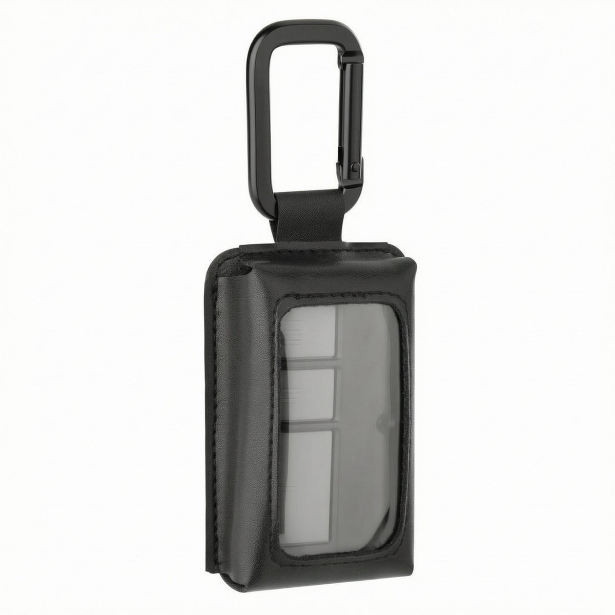 Transparent Window Garage Door Opener Pouch Carabiner Clip Garage Door Opener Holder Hook-and-Loop Closure PU Leather Pouch Stitched Edges