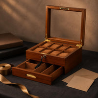 Double-Layer Watch Box Glass Lid Watch Organizer Box Storage Velvet Lined Pull-out Drawer