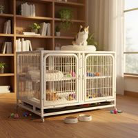 Heavy Duty Breeding Cage Double Door Multi-Tier Animal Kennel Easy to Removable Tray Stackable Pet Cage for Veterinarians, Grooming Salon