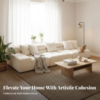 configurable L-Shaped Sofa Minimalist design L-Shaped plush Couch with Ottoman plush fabric Upholstery Sectional Seating for Homeowners, Living Room, Lounge Area