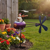 Chicken Helicopter Wind Vane Fun Design Rooster Helicopter for Patio