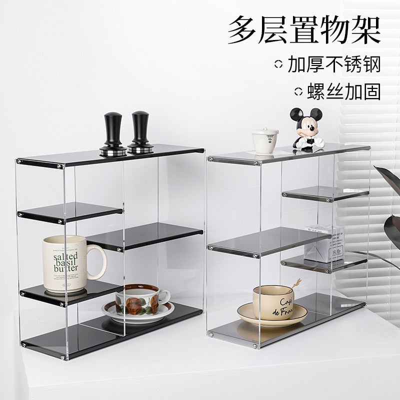 Stainless Steel and Acrylic Desktop Cup Holder, Multi-layer Display Rack, Modern Simple Style