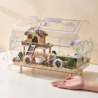 Large Hamster Habitat Villa, 2-Tier Viewing Cage with External Tubes and Built-in House, Indoor Use for Syrian Hamsters