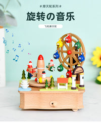 Hexagonal Ferris Wheel Music Box Wooden Craft Gift for Birthday Valentine's Day