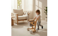 Toddler Wooden Push Cart Lightweight Push Cart with Cloth Basket Safe Wooden Baby Stroller Smooth for Playroom