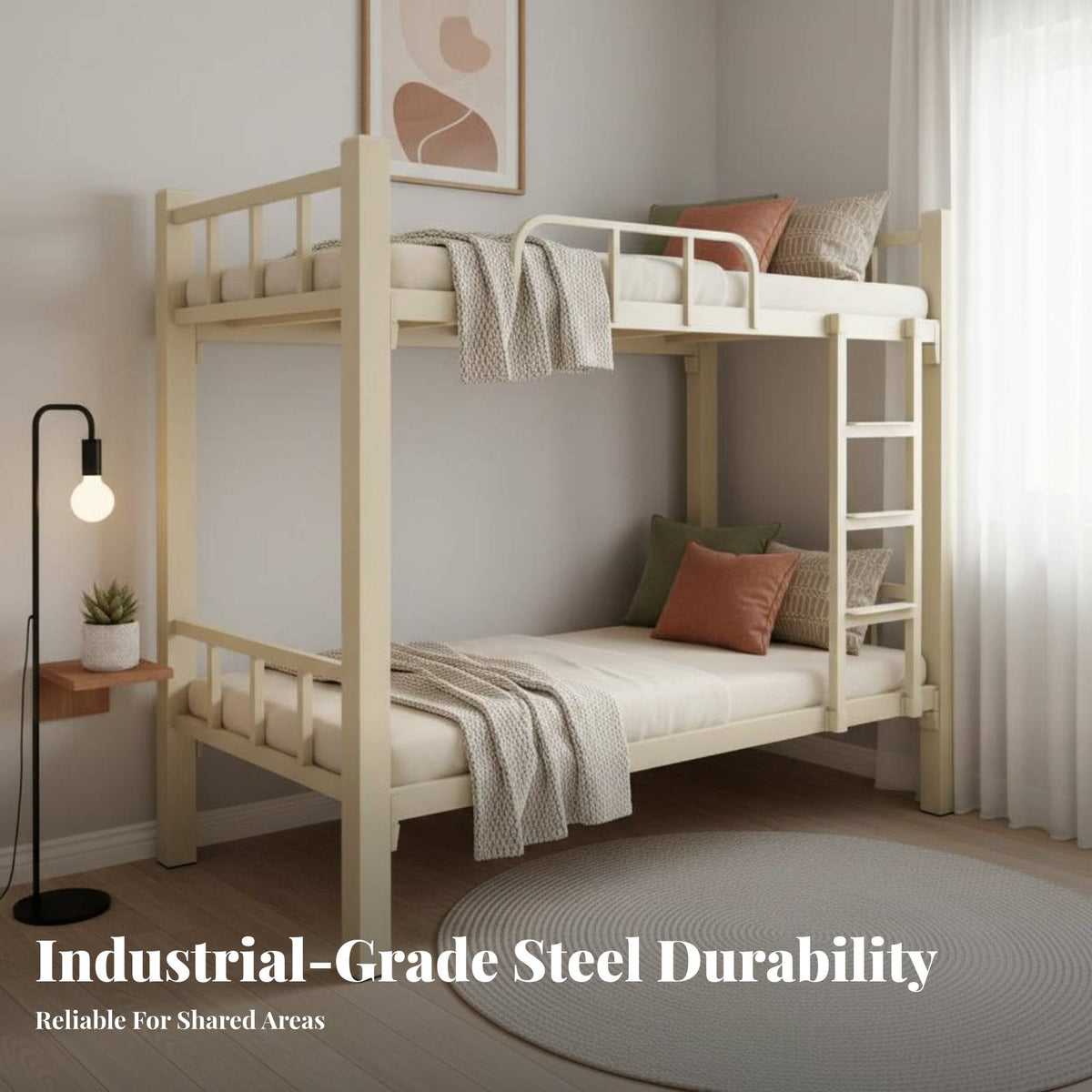 Dormitory Bed Strong Load Bearing Metal Bunk Bed Stable Structure Bedroom Furniture for Employees, Students, Dorm Room Quarters, Small Areas
