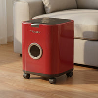Rolling Trash Bin Movable Lidded Garbage Can Large Capacity for Bathroom