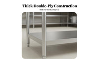 High Load Capacity Stainless Steel Work Table Easy to Clean Commercial Kitchen Prep Table Large Workspace Food Prep Workbench Stable Structure for Butchers, Restaurant Team, Bakery, Warehouse, Laundry Room, Outdoor