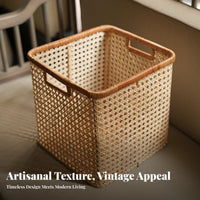Lidded Woven Basket Handwoven Household Storage with Lid for Living Room, Women