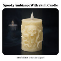 Spooky Skull Candle | Warm Eerie Glow, LED Candle with artificial wick, for spooky venues