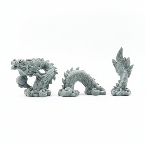 3 Pieces Graphite Gray Dragon Sculpture Imitation Bluestone Dragon Sculpture Set
