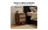 2-Drawer Rattan Nightstand Vintage design Bedside Cabinet Multi-Purpose for Home