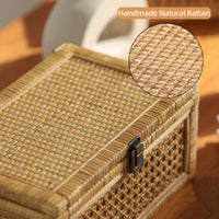 Handwoven Rattan Storage Basket with Lid for Toys, Books, Desktop Organizer