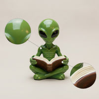 Alien Figurine with Book Quirky Garden Statue Novelty for Desk