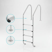 Drill-No-Drill Stainless Steel Pool Ladder Polished 4-Step Pool Ladder Easy to Install Long-Lasting for Homeowners