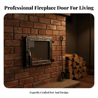 Cast Iron Fireplace Door, Glass Panel, Black Handle, Grill