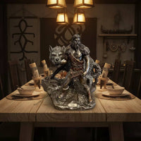 Viking-Era God Tyr Statue Antique Look Viking-Era God Statue Tyr and Mythic Wolf Figurine Hand-Painted Intricacies Viking