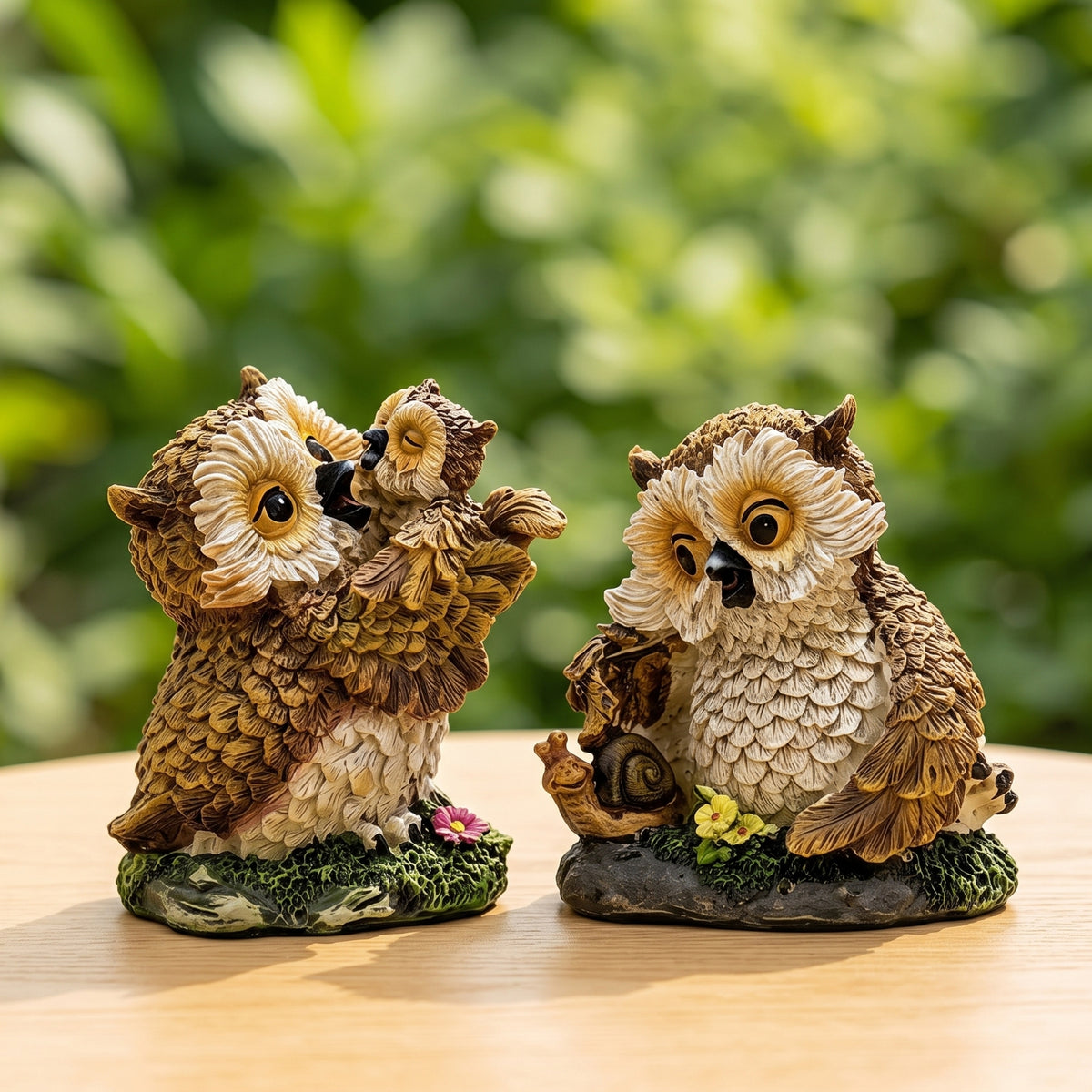 2 Pieces Owl Figurines Decorative Owl Figurine Carved Decor for Bird Lovers, Tabletop, Shelf, Garden
