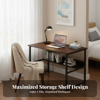 Easy Assembly Simple Study Desk Multi-Purpose Minimalist Office Desk Sturdy Frame Writing Table with Storage Modern Design for Students, Teenagers, Professionals, Small Apartment, Bedroom, Dorm Room
