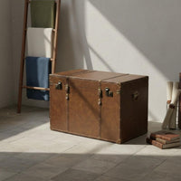Vintage Suitcase Trunk Leather-Like Finish Vintage Storage Trunk Lined Interior Decorative Display