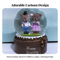 Glittering Bear Couple Snow Globe Automatic Snowfall Light up Crystal Ball Hand Painted for Children, Kids, Home Decor, Bedroom, Living Room