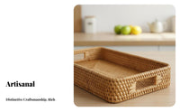 Rectangular Woven Tray with Handles Handmade for Living Room, Hosts, Cafe Owners