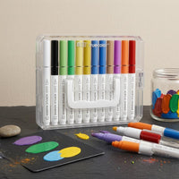 12 Pieces Carrying Handle Direct-Liquid Acrylic Markers Color Card Soft-Tip Acrylic Markers Bright Colors Paint Pen Set Organized Storage
