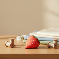 Strawberry Pin Cushion Set Tapered End Polka Dot Fabric Soft Stuffed Body Needle Holder with Decorative Accent Suitable for Sewing Desk Repair Craft Organizer
