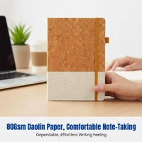 Cork Pattern PU Notebook, Eco-Friendly Elastic Band, Business Office, A5 Size, Soft Leather Cover
