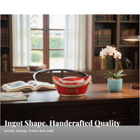 Ingot-Shaped Shaped Fortune Box Handmade Traditional Ingot Jewelry Box Closure Good Luck Sycee Container for Housewarming, Office Desk, Entryway