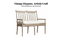 Continental Country design Upholstered Wooden Settee Distressed Finish Living Room Furniture Vintage Design Loveseat sturdy Wood Frame for Homeowners, Interior Designers, Business Owners, Photo Studio, Guesthouse, Lounge Area, Apartment