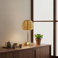 Rattan Table Lamp Bronze-Gold Finish Home Lighting