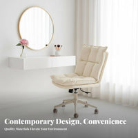 Armless Upholstered Wheeled Chair 360-Degree Rotating Upholstered Rolling Chair Ergonomic Ergonomic Spineing Floorfloor-Safe