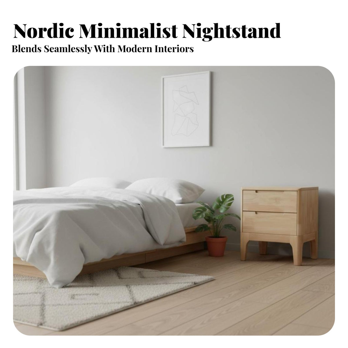 Rattan Front Nightstand Nordic Aesthetic Bedside Table Child-Safe Rounded
