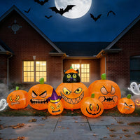 2.4m Halloween Inflatable Pumpkin with Black Cat and Witch Hat LED Decoration