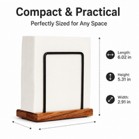 Square Napkin Holder, Wood & Metal Serviette Holder, Freestanding Upright for Kitchen Table, 15.3x7.4x13.5cm