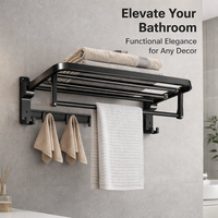 Bathroom Accessories Set with Wall Mounted Towel Rack for Washroom, Foldable Aluminium Storage for Apartment Families