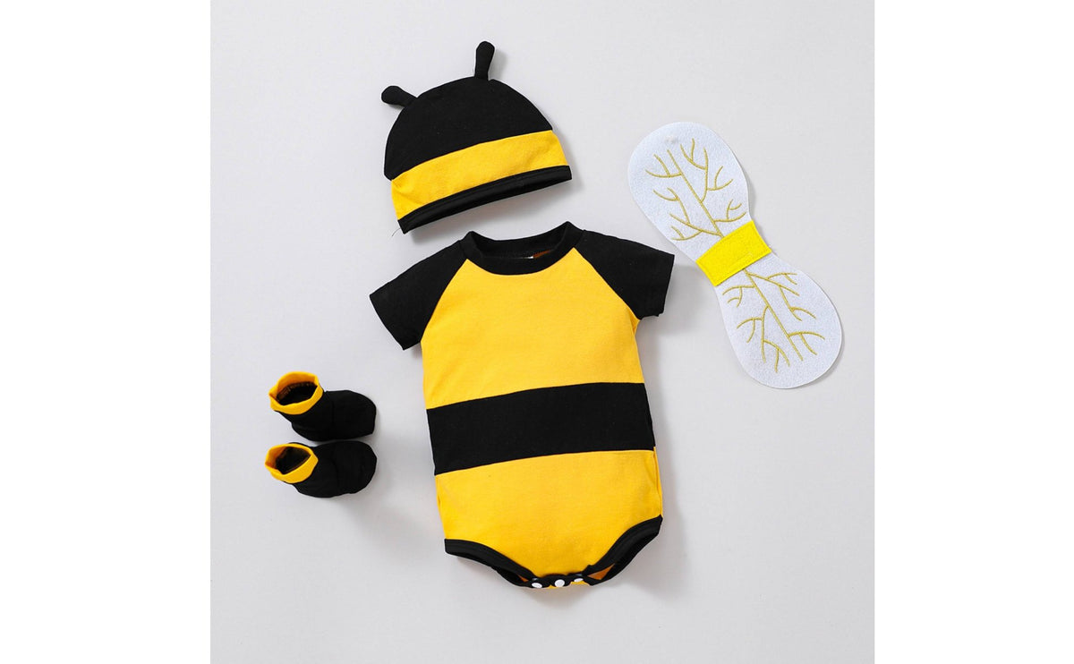 4 Pieces Initial Birthday Gift Newborn Bee Outfit with Wings Short Sleeve Bumblebee Baby Costume Photo Prop Infant Bee Romper Set for Newborns, Infants, Halloween