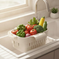 Retractable Sink Drain Basket Foldable over-the-Sink Strainer Basket Hanging Plastic Compact for Small Kitchen