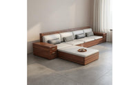 Walnut Wood Storage Sectional Two-Season-Season Use L-Shaped Wooden Sofa Water Resistant Material Chinese Design Sofa Set for Living Room