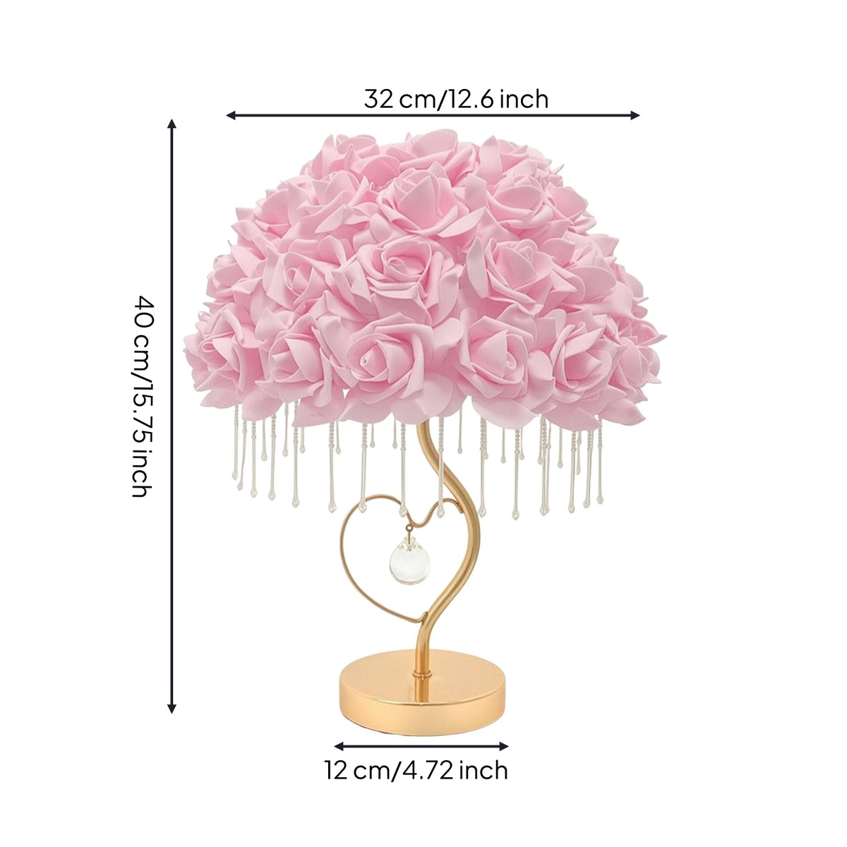 Decorative Rose Lamp with Crystal Beads Ambient Rose Lamp Gold-Tone Corded for Girls, Vanity