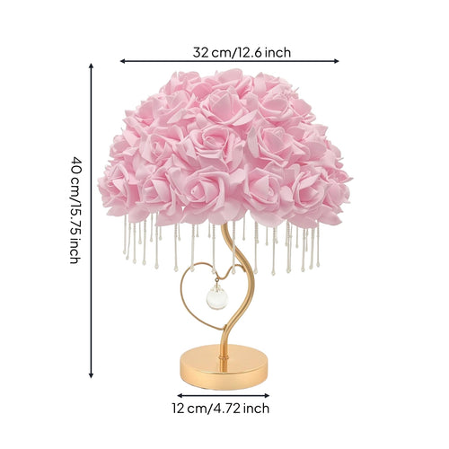Decorative Rose Lamp with Crystal Beads Ambient Rose Lamp Gold-Tone Corded for Girls, Vanity
