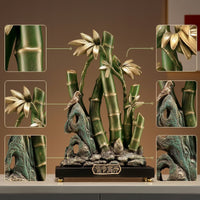 Bamboo Figurine with Stand Gold-Toned Bamboo Ornament Compact for Office