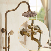 European-Style Antique Carved Shower Set, Brass, Wall-Mounted, Rain Shower