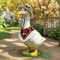 Rustic Porch Goose Decoration with Straw Hat and Daisy Outfit